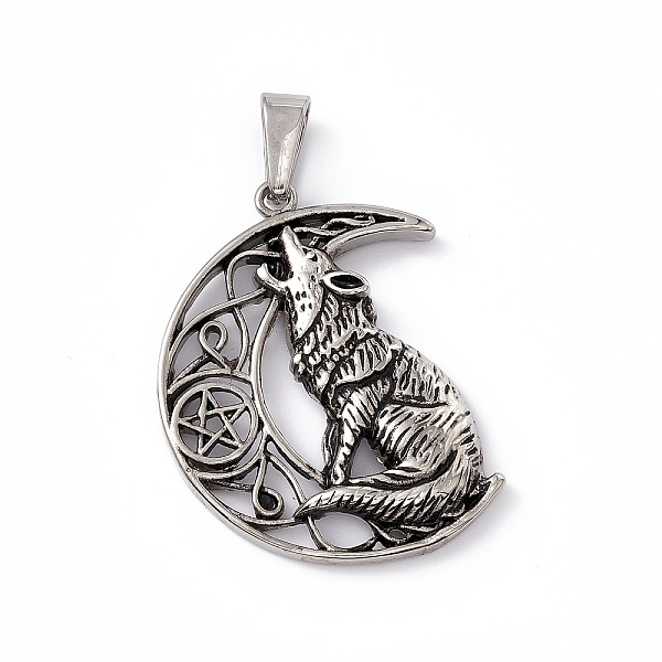 PandaHall 304 Stainless Steel Pendants, Moon with Wolf Charms, Antique Silver, 49x38x6mm, Hole: 5.5x10mm 304 Stainless Steel Moon
PandaHall 304 Stainless Steel Pendants, Moon with Wolf Charms, Antique Silver, 49x38x6mm, Hole: 5.5x10mm 304 Stainless Steel Moon