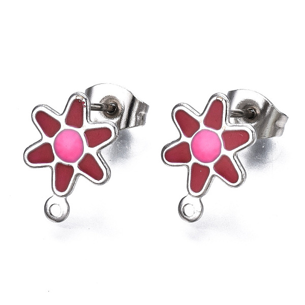 PandaHall 304 Stainless Steel Enamel Stud Earring Findings, with Loop and Ear Nuts/Earring Backs, Flower, FireBrick, 12.5x9mm, Hole: 1mm..., Red
PandaHall 304 Stainless Steel Enamel Stud Earring Findings, with Loop and Ear Nuts/Earring Backs, Flower, FireBrick, 12.5x9mm, Hole: 1mm..., Red