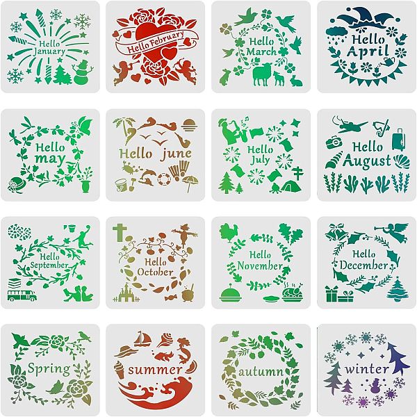 PandaHall Plastic Drawing Painting Stencils Templates Sets, Month, Mixed Patterns, 30x30cm, 16pcs/set Plastic
PandaHall Plastic Drawing Painting Stencils Templates Sets, Month, Mixed Patterns, 30x30cm, 16pcs/set Plastic