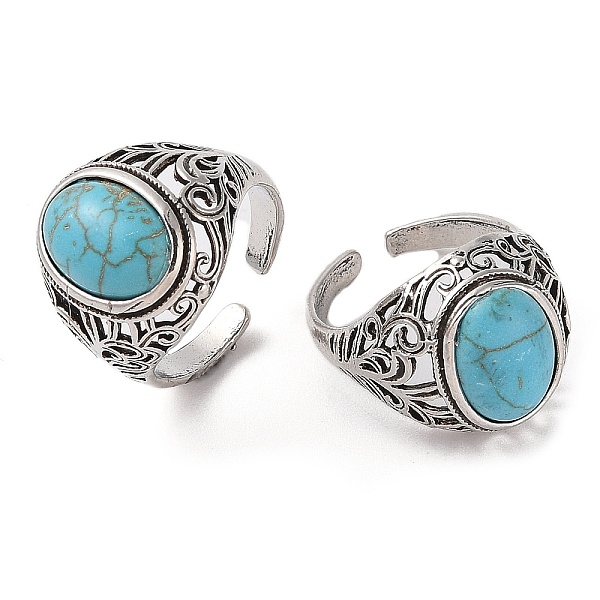 PandaHall Oval Synthetic Turquoise Cuff Rings, Alloy Wide Open Rings for Women, Cadmium Free & Lead Free, Antique Silver, 18.5mm, Inner...
PandaHall Oval Synthetic Turquoise Cuff Rings, Alloy Wide Open Rings for Women, Cadmium Free & Lead Free, Antique Silver, 18.5mm, Inner...