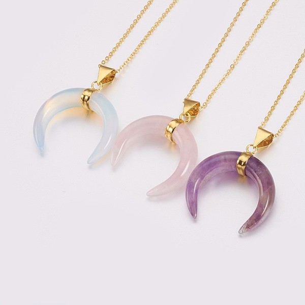 PandaHall Natural & Synthetic Mixed Stone Pendant Necklaces, with Brass Chain and Spring Ring Clasps, Double Horn/Crescent Moon, Golden...
PandaHall Natural & Synthetic Mixed Stone Pendant Necklaces, with Brass Chain and Spring Ring Clasps, Double Horn/Crescent Moon, Golden...