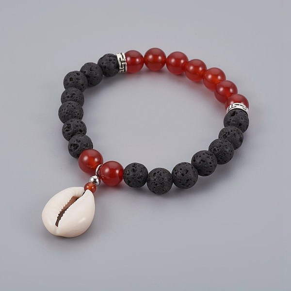 PandaHall Cowrie Shell Charm Stretch Bracelets, with Carnelian(Dyed & Heated) & Lava Rock Beads and Tibetan Style Alloy Spacers Beads, 2-1/4..., Red
PandaHall Cowrie Shell Charm Stretch Bracelets, with Carnelian(Dyed & Heated) & Lava Rock Beads and Tibetan Style Alloy Spacers Beads, 2-1/4..., Red