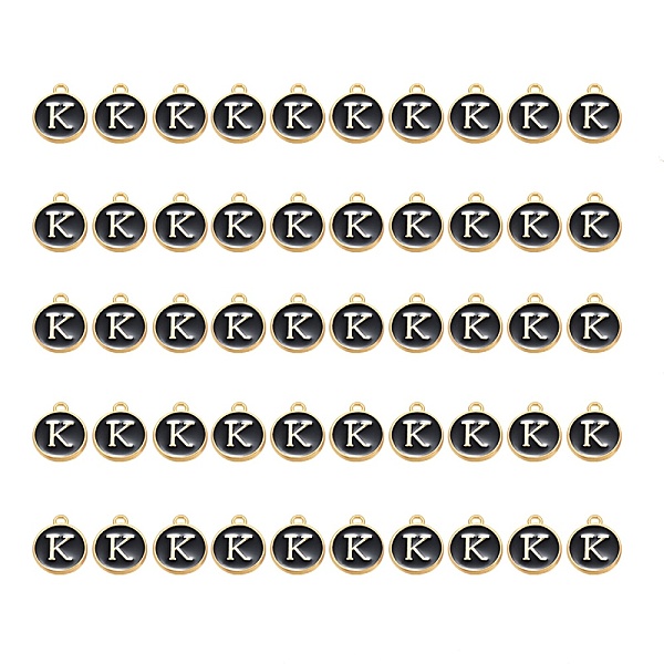 PandaHall Golden Plated Alloy Charms, with Enamel, Enamelled Sequins, Flat Round, Black, Letter.K, 14x12x2mm, Hole: 1.5mm, 50pcs/Box...
PandaHall Golden Plated Alloy Charms, with Enamel, Enamelled Sequins, Flat Round, Black, Letter.K, 14x12x2mm, Hole: 1.5mm, 50pcs/Box...