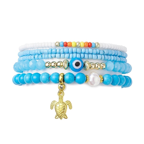 PandaHall 5Pcs 5 Style Evil Eye Lampwork & Synthetic Turquoise & Natural Pearl Beaded Stretch Bracelets Set, Stackable Bracelets with Alloy...
PandaHall 5Pcs 5 Style Evil Eye Lampwork & Synthetic Turquoise & Natural Pearl Beaded Stretch Bracelets Set, Stackable Bracelets with Alloy...
