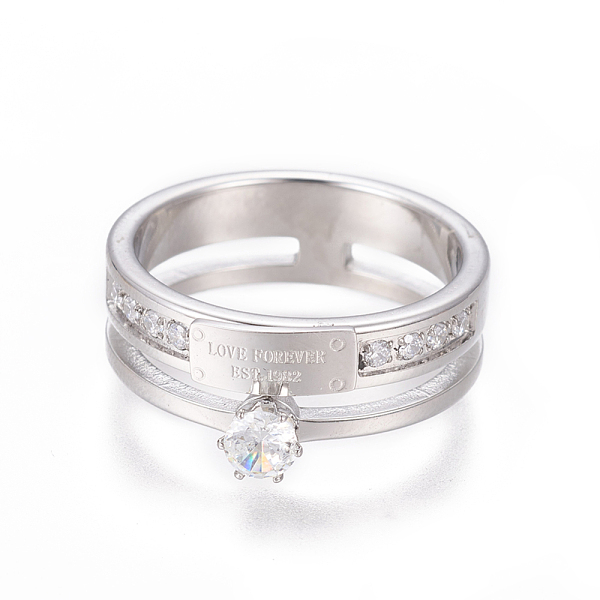 PandaHall 304 Stainless Steel Finger Rings, with Cubic Zirconia, Clear, Stainless Steel Color, Size 6~9, 16~19mm Stainless Steel+Cubic...
PandaHall 304 Stainless Steel Finger Rings, with Cubic Zirconia, Clear, Stainless Steel Color, Size 6~9, 16~19mm Stainless Steel+Cubic...