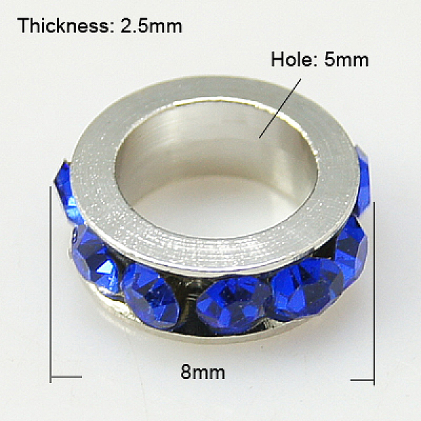 PandaHall Brass Rhinestone Spacer Beads, Grade A, Platinum Metal Color, Sapphire, 8x2.5mm, Hole: 5mm Brass+Rhinestone Flat Round Blue
PandaHall Brass Rhinestone Spacer Beads, Grade A, Platinum Metal Color, Sapphire, 8x2.5mm, Hole: 5mm Brass+Rhinestone Flat Round Blue
