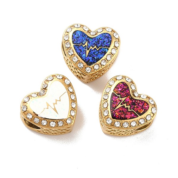 PandaHall 304 Stainless Steel European Beads, Large Hole Beads, with Rhinestone and Enamel, Heart with Heartbeat, Golden, Mixed Color..., Multicolor
PandaHall 304 Stainless Steel European Beads, Large Hole Beads, with Rhinestone and Enamel, Heart with Heartbeat, Golden, Mixed Color..., Multicolor