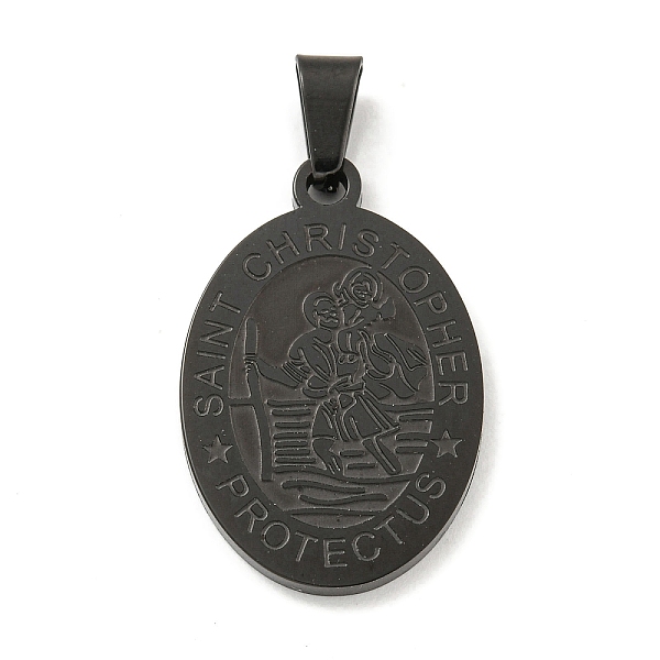PandaHall 304 Stainless Steel Pendants, Oval with Saint Christopher Charm, Black, 27x18x2mm, Hole: 6x3.5mm 304 Stainless Steel Oval
PandaHall 304 Stainless Steel Pendants, Oval with Saint Christopher Charm, Black, 27x18x2mm, Hole: 6x3.5mm 304 Stainless Steel Oval