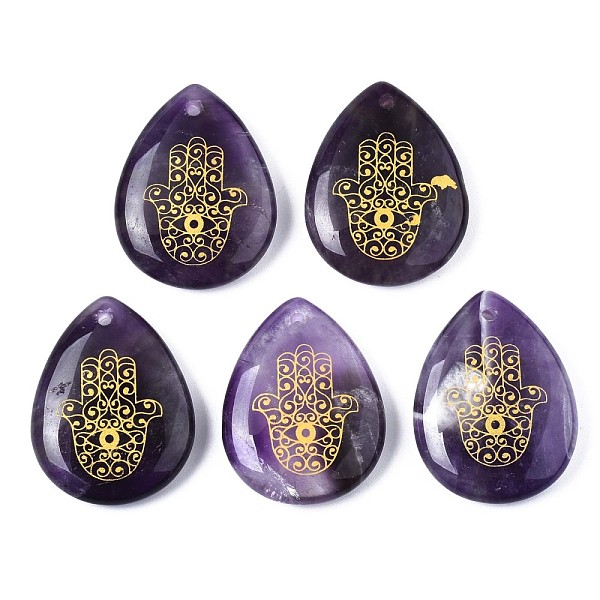 PandaHall Natural Amethyst Pendants, Teardrop with Hamsa Hand Pattern, 32~33.5x25~26x6.5~7.5mm, Hole: 2mm, 6pcs/bag Amethyst Teardrop
PandaHall Natural Amethyst Pendants, Teardrop with Hamsa Hand Pattern, 32~33.5x25~26x6.5~7.5mm, Hole: 2mm, 6pcs/bag Amethyst Teardrop