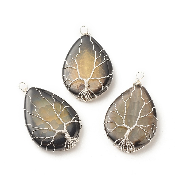PandaHall Natural Crackle Agate Pendants, Dyed, with Silver Tone Eco-Friendly Copper Wire Wrapped, Teardrop with Tree, Dark Khaki...
PandaHall Natural Crackle Agate Pendants, Dyed, with Silver Tone Eco-Friendly Copper Wire Wrapped, Teardrop with Tree, Dark Khaki...