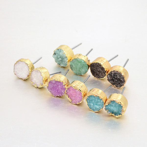PandaHall Flat Round Natural Druzy Agate Stud Earrings, with Golden Plated Brass Findings, Mixed Color, 10x6~7mm, Pin: 0.8mm Natural Agate..., Multicolor
PandaHall Flat Round Natural Druzy Agate Stud Earrings, with Golden Plated Brass Findings, Mixed Color, 10x6~7mm, Pin: 0.8mm Natural Agate..., Multicolor