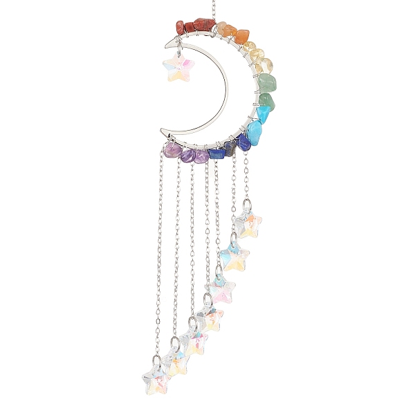 PandaHall Glass Star Pendant Decoration, Hanging Suncatchers, with Moon Brass & Gemstone Chips and Cable Chains, Clear AB, 220x46mm Mixed..., White
PandaHall Glass Star Pendant Decoration, Hanging Suncatchers, with Moon Brass & Gemstone Chips and Cable Chains, Clear AB, 220x46mm Mixed..., White