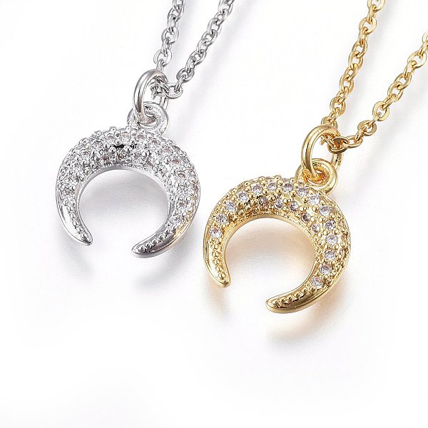 PandaHall 304 Stainless Steel Pendant Necklaces, with Cubic Zirconia, Double Horn/Crescent Moon, Clear, Mixed Color, 17.71 inch(45cm) Cubic...
PandaHall 304 Stainless Steel Pendant Necklaces, with Cubic Zirconia, Double Horn/Crescent Moon, Clear, Mixed Color, 17.71 inch(45cm) Cubic...