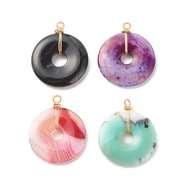 PandaHall Natural Striped Agate/Banded Agate Pendants, with Real 18K Gold Plated Copper Wire Wrapped, Dyed, Donut, Mixed Color..., Multicolor
PandaHall Natural Striped Agate/Banded Agate Pendants, with Real 18K Gold Plated Copper Wire Wrapped, Dyed, Donut, Mixed Color..., Multicolor