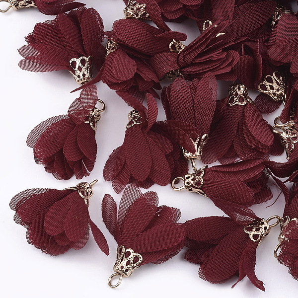 PandaHall Chiffon Pendants, with Iron Findings, Flower, Golden, Dark Red, 25~27x20~30mm, Hole: 2.5mm Cloth Flower Red
PandaHall Chiffon Pendants, with Iron Findings, Flower, Golden, Dark Red, 25~27x20~30mm, Hole: 2.5mm Cloth Flower Red