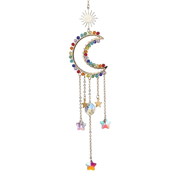 PandaHall Glass Beads Wrapped Brass Moon Pendant Decooration, with Glass Star Charm for Hanging Suncatcher, Sun, Mixed Color, 219mm Glass..., Multicolor
PandaHall Glass Beads Wrapped Brass Moon Pendant Decooration, with Glass Star Charm for Hanging Suncatcher, Sun, Mixed Color, 219mm Glass..., Multicolor
