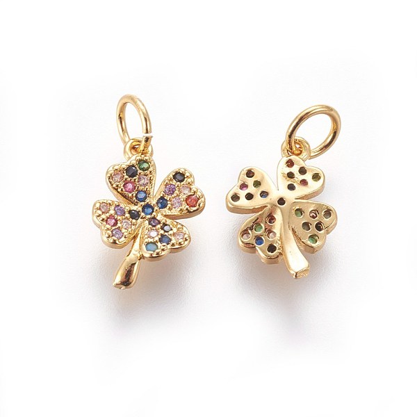 PandaHall Brass Micro Pave Cubic Zirconia Charms, Four Leaf Clover, Colorful, Golden, 12x8x2.5mm, Hole: 3mm Brass+Cubic Zirconia Leaf
PandaHall Brass Micro Pave Cubic Zirconia Charms, Four Leaf Clover, Colorful, Golden, 12x8x2.5mm, Hole: 3mm Brass+Cubic Zirconia Leaf