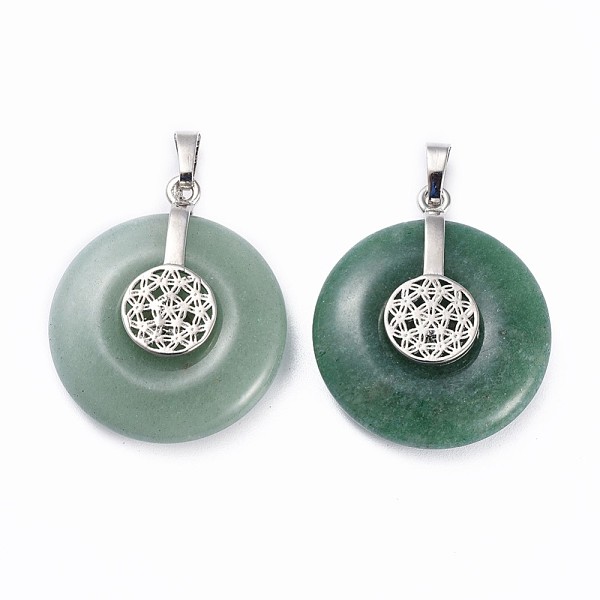PandaHall Natural Green Aventurine Pendants, with Platinum Tone Brass Findings, Donut/Pi Disc with Flower, 35.5x30x8.5~9.5mm, Hole...
PandaHall Natural Green Aventurine Pendants, with Platinum Tone Brass Findings, Donut/Pi Disc with Flower, 35.5x30x8.5~9.5mm, Hole...