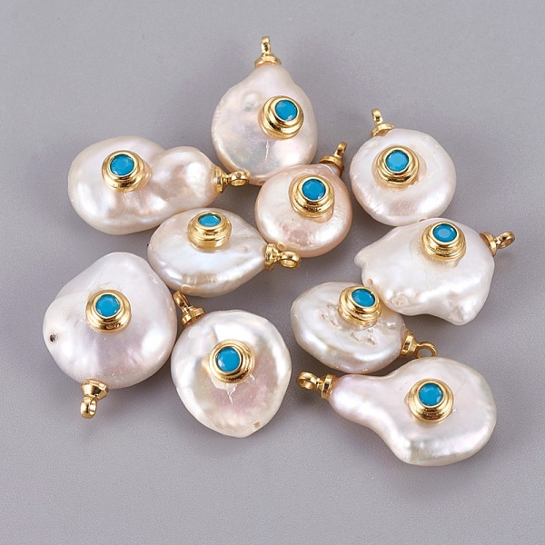 PandaHall Natural Cultured Freshwater Pearl Pendants, with Brass Micro Pave Cubic Zirconia Cabochons, Long-Lasting Plated, Real 18K Gold..., Blue
PandaHall Natural Cultured Freshwater Pearl Pendants, with Brass Micro Pave Cubic Zirconia Cabochons, Long-Lasting Plated, Real 18K Gold..., Blue