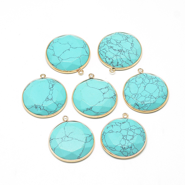 PandaHall Synthetic Turquoise Pendants, with Brass Findings, Faceted, Dyed, Flat Round, Golden, Turquoise, 35.5x31.5x6~7mm, Hole: 2mm..., Green
PandaHall Synthetic Turquoise Pendants, with Brass Findings, Faceted, Dyed, Flat Round, Golden, Turquoise, 35.5x31.5x6~7mm, Hole: 2mm..., Green