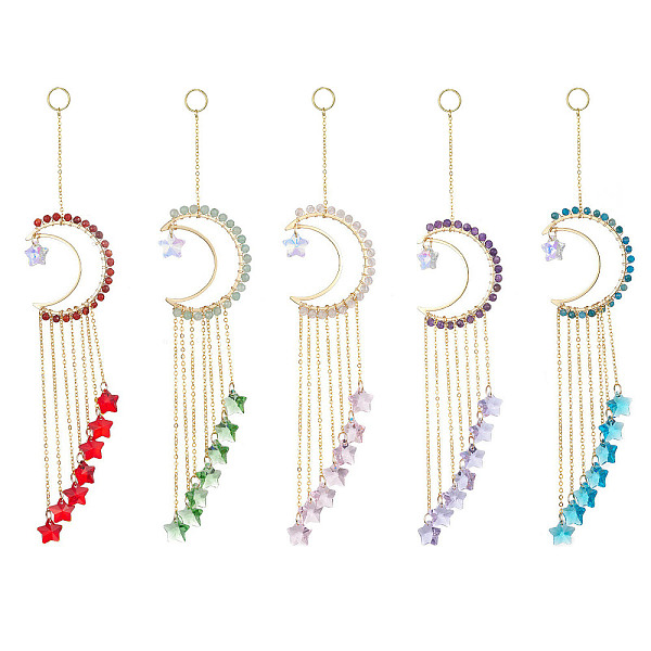 PandaHall Natural Gemstone Pendant Decorations, with Glass Beads and 304 Stainless Steel Split Rings, Moon & Star, 233~234mm Mixed Stone...
PandaHall Natural Gemstone Pendant Decorations, with Glass Beads and 304 Stainless Steel Split Rings, Moon & Star, 233~234mm Mixed Stone...