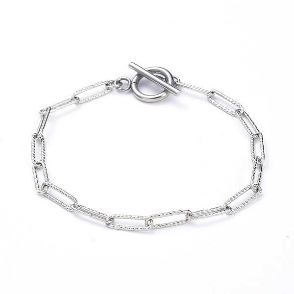 PandaHall 304 Stainless Steel Textured Paperclip Chain Bracelets, with Toggle Clasps, Stainless Steel Color, 7-5/8 inch(19.5cm) 304...
PandaHall 304 Stainless Steel Textured Paperclip Chain Bracelets, with Toggle Clasps, Stainless Steel Color, 7-5/8 inch(19.5cm) 304...