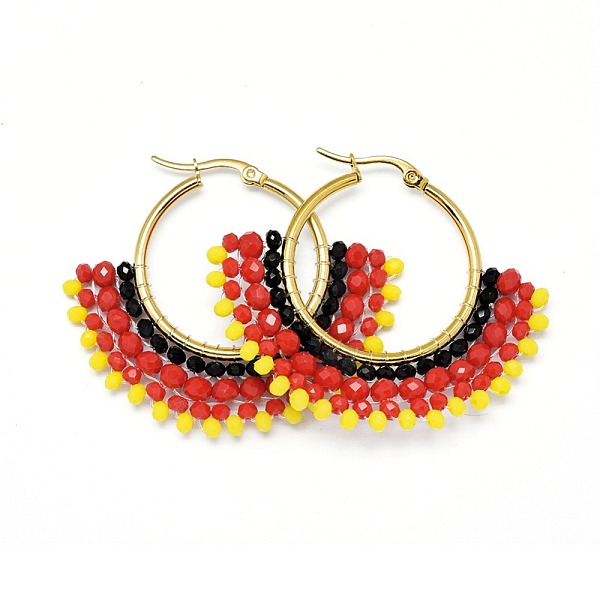 PandaHall 304 Stainless Steel Hoop Earrings, Beaded Hoop Earrings, with Glass Beads, Fan, Golden, Red, 40.5~42x48~48.5x4mm Glass Fan Red
PandaHall 304 Stainless Steel Hoop Earrings, Beaded Hoop Earrings, with Glass Beads, Fan, Golden, Red, 40.5~42x48~48.5x4mm Glass Fan Red