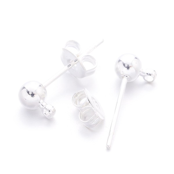 PandaHall Brass Post Earring Findings, with Loop, Silver Color Plated, 15x6mm, Hole: 1mm, Ball: 4mm, Pin: 0.8mm Brass Round
PandaHall Brass Post Earring Findings, with Loop, Silver Color Plated, 15x6mm, Hole: 1mm, Ball: 4mm, Pin: 0.8mm Brass Round
