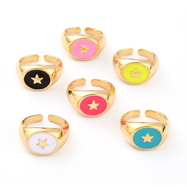 PandaHall Brass Enamel Cuff Rings, Open Rings, Flat Round with Star, Real 18K Gold Plated, Mixed Color, US Size 8, Inner Diameter: 18mm..., Multicolor
PandaHall Brass Enamel Cuff Rings, Open Rings, Flat Round with Star, Real 18K Gold Plated, Mixed Color, US Size 8, Inner Diameter: 18mm..., Multicolor