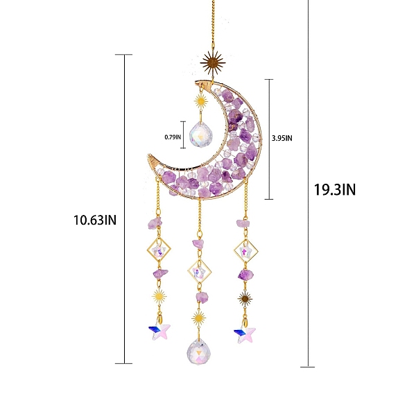 PandaHall Glass & Amethyst Nuggets Moon Pendant Decorations, Hanging Suncatchers, with Brass Findings, for Home Decoration, 490mm Amethyst...
PandaHall Glass & Amethyst Nuggets Moon Pendant Decorations, Hanging Suncatchers, with Brass Findings, for Home Decoration, 490mm Amethyst...