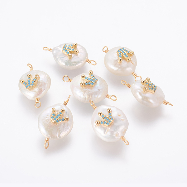 PandaHall Natural Pearl Links connectors, with Brass Micro Pave Cubic Zirconia Findings, Nuggets with Crown, Golden, Deep Sky Blue...
PandaHall Natural Pearl Links connectors, with Brass Micro Pave Cubic Zirconia Findings, Nuggets with Crown, Golden, Deep Sky Blue...