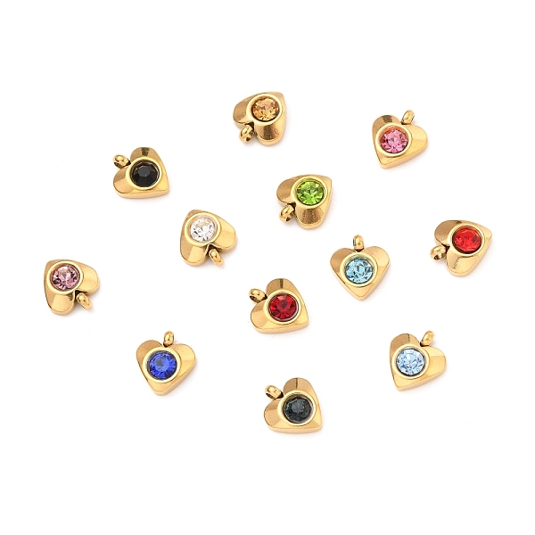 PandaHall 304 Stainless Steel Charms, with Acrylic Rhinestone, Faceted, Birthstone Charms, Heart, Golden, Mixed Color, 8.2x7.2x3.2mm, Hole..., Multicolor
PandaHall 304 Stainless Steel Charms, with Acrylic Rhinestone, Faceted, Birthstone Charms, Heart, Golden, Mixed Color, 8.2x7.2x3.2mm, Hole..., Multicolor