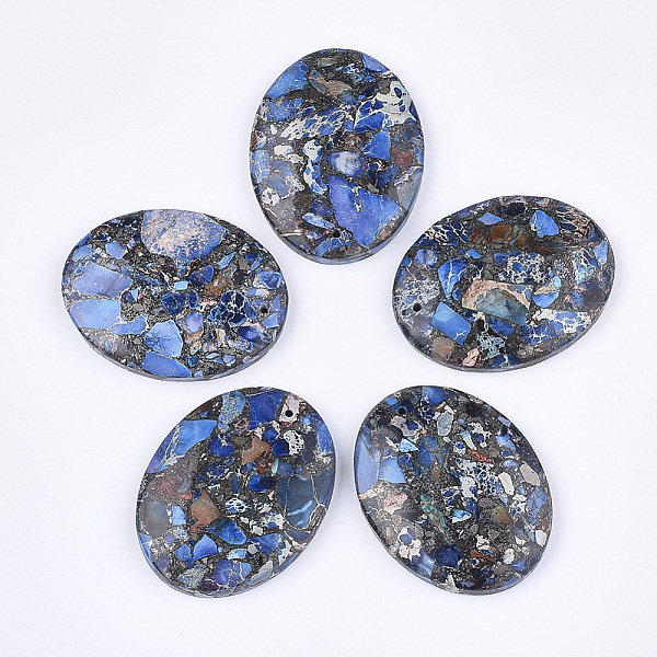 PandaHall Synthetic Gold Line Regalite/Imperial Jasper/Sea Sediment Jasper Pendants, Dyed, Oval, Royal Blue, 45x35~35.5x7mm, Hole: 1.4mm...
PandaHall Synthetic Gold Line Regalite/Imperial Jasper/Sea Sediment Jasper Pendants, Dyed, Oval, Royal Blue, 45x35~35.5x7mm, Hole: 1.4mm...
