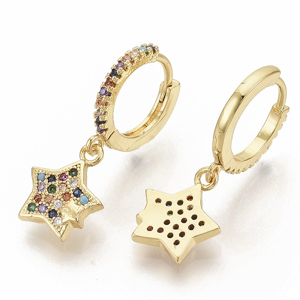 PandaHall Brass Micro Pave Colorful Cubic Zirconia Dangle Hoop Earrings, Star, Real 16K Gold Plated, 26mm, Pin: 1x1mm Cubic Zirconia Star
PandaHall Brass Micro Pave Colorful Cubic Zirconia Dangle Hoop Earrings, Star, Real 16K Gold Plated, 26mm, Pin: 1x1mm Cubic Zirconia Star