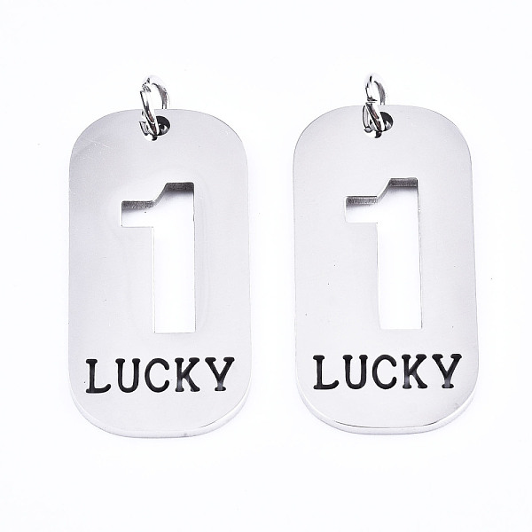 PandaHall 201 Stainless Steel Pendants, Laser Cut, with Jump Rings, Rectangle with Number and Word LUCKY, Stainless Steel Color, Num.1...
PandaHall 201 Stainless Steel Pendants, Laser Cut, with Jump Rings, Rectangle with Number and Word LUCKY, Stainless Steel Color, Num.1...