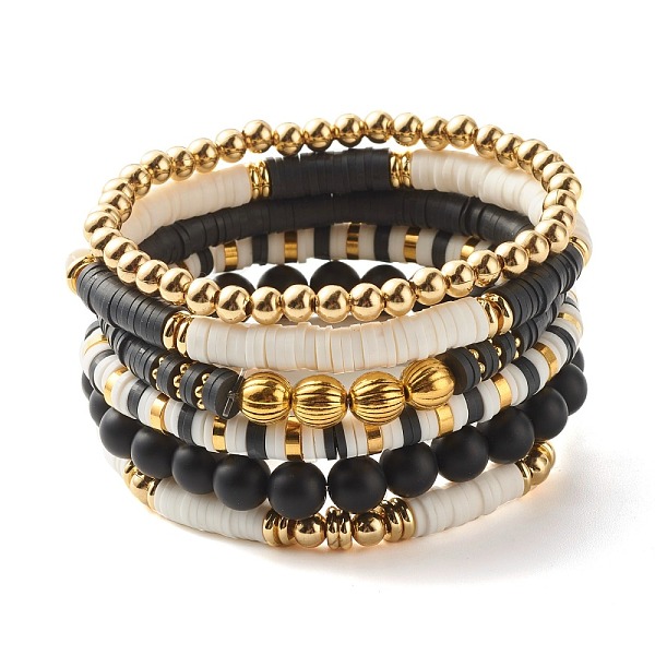 PandaHall Handmade Polymer Clay Heishi Beads Stretch Bracelets Set, Synthetic Black Stone Beads Stone Bracelets for Women, Golden, Inner...
PandaHall Handmade Polymer Clay Heishi Beads Stretch Bracelets Set, Synthetic Black Stone Beads Stone Bracelets for Women, Golden, Inner...