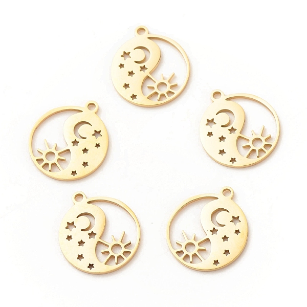 PandaHall 201 Stainless Steel Pendants, Yin Yang with Moon & Star & Sun, Golden, 17x14.5x1mm, Hole: 1.5mm 201 Stainless Steel Flat Round
PandaHall 201 Stainless Steel Pendants, Yin Yang with Moon & Star & Sun, Golden, 17x14.5x1mm, Hole: 1.5mm 201 Stainless Steel Flat Round