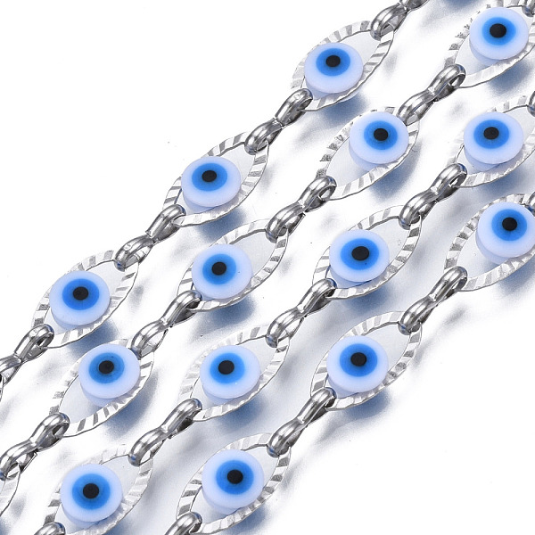 PandaHall 304 Stainless Steel Textured Oval Cable Chains, with Enamel Evil Eye Beads, with Spool, Unwelded, Stainless Steel Color, White...
PandaHall 304 Stainless Steel Textured Oval Cable Chains, with Enamel Evil Eye Beads, with Spool, Unwelded, Stainless Steel Color, White...