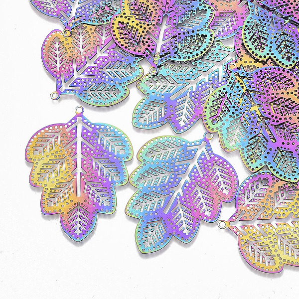 PandaHall Ion Plating(IP) 201 Stainless Steel Filigree Pendants, Etched Metal Embellishments, Leaf, Rainbow Color, 45.5x34x0.3mm, Hole...
PandaHall Ion Plating(IP) 201 Stainless Steel Filigree Pendants, Etched Metal Embellishments, Leaf, Rainbow Color, 45.5x34x0.3mm, Hole...