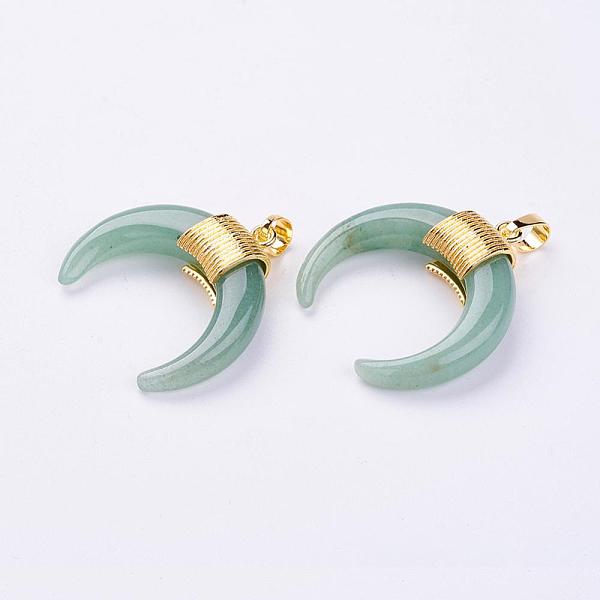PandaHall Natural Green Aventurine Pendants, with Golden Plated Brass Findings, Double Horn/Crescent Moon, 32~34x30~33x8.5mm Hole: 5x7mm...
PandaHall Natural Green Aventurine Pendants, with Golden Plated Brass Findings, Double Horn/Crescent Moon, 32~34x30~33x8.5mm Hole: 5x7mm...