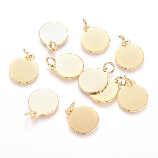 PandaHall Ion Plating(IP) 304 Stainless Steel Charms, Stamping Blank Tag, with Jump Rings, Flat Round, Golden, 14x12x0.8mm, Hole: 3.5mm 304...
PandaHall Ion Plating(IP) 304 Stainless Steel Charms, Stamping Blank Tag, with Jump Rings, Flat Round, Golden, 14x12x0.8mm, Hole: 3.5mm 304...