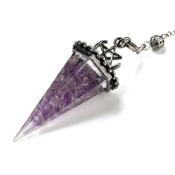 PandaHall Natural Amethyst Chip & Resin Dowsing Pendulum Big Pendants, with Rack Plating Antique Silver Tone Brass Findings, Lead Free &...
PandaHall Natural Amethyst Chip & Resin Dowsing Pendulum Big Pendants, with Rack Plating Antique Silver Tone Brass Findings, Lead Free &...