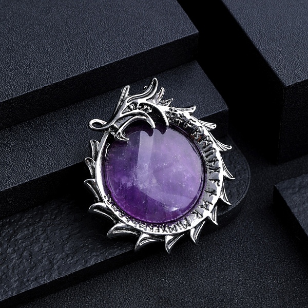 PandaHall Natural Amethyst Metal Flying Dragon Wrapped Pandants, Flat Round Charms, Antique Silver, 40mm Amethyst Flat Round
PandaHall Natural Amethyst Metal Flying Dragon Wrapped Pandants, Flat Round Charms, Antique Silver, 40mm Amethyst Flat Round