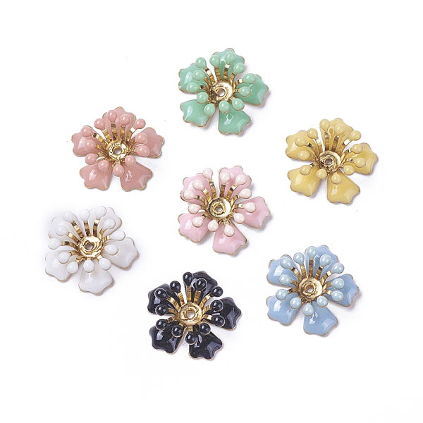 PandaHall Brass Bead Caps, with Enamel, Flower, Golden, Mixed Color, 15~15.5x7.5mm, Hole: 1mm, Inner Diameter: 4mm Brass+Enamel Multicolor
PandaHall Brass Bead Caps, with Enamel, Flower, Golden, Mixed Color, 15~15.5x7.5mm, Hole: 1mm, Inner Diameter: 4mm Brass+Enamel Multicolor