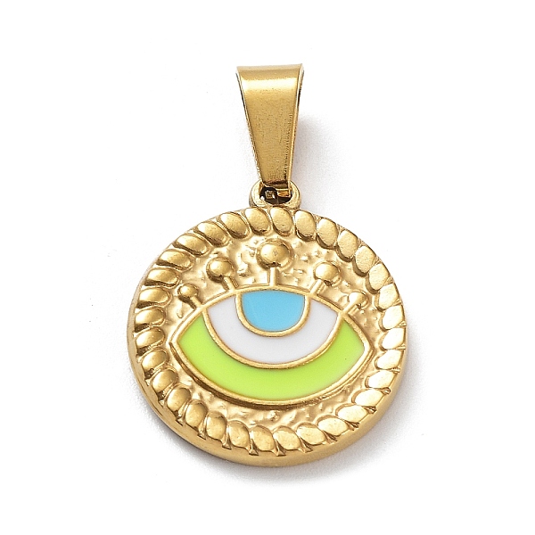 PandaHall Ion Plating(IP) 304 Stainless Steel Pendants, with Enamel, Golden, Flat Round with Evil Eye Charm, Green Yellow, 18.5x16.5x2mm...
PandaHall Ion Plating(IP) 304 Stainless Steel Pendants, with Enamel, Golden, Flat Round with Evil Eye Charm, Green Yellow, 18.5x16.5x2mm...