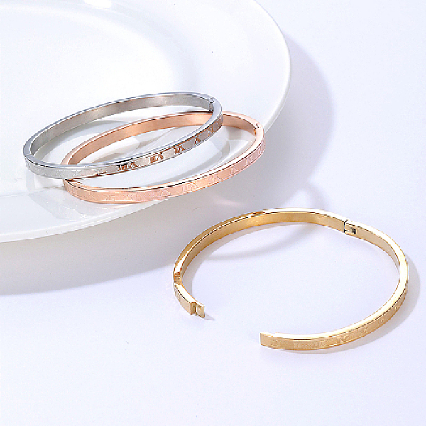 PandaHall 3Pcs 3 Colors Stainless Steel Hinged Bangles, Roman Number Bangle, 1pc/color, Mixed Color Stainless Steel Number
PandaHall 3Pcs 3 Colors Stainless Steel Hinged Bangles, Roman Number Bangle, 1pc/color, Mixed Color Stainless Steel Number