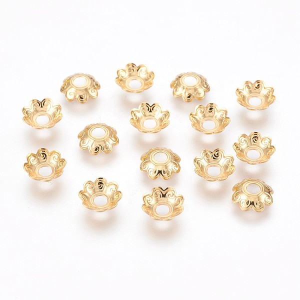 PandaHall 304 Stainless Steel Bead Caps, Multi-Petal, Flower, Real 18k Gold Plated, 7x2mm, Hole: 2mm 304 Stainless Steel
PandaHall 304 Stainless Steel Bead Caps, Multi-Petal, Flower, Real 18k Gold Plated, 7x2mm, Hole: 2mm 304 Stainless Steel