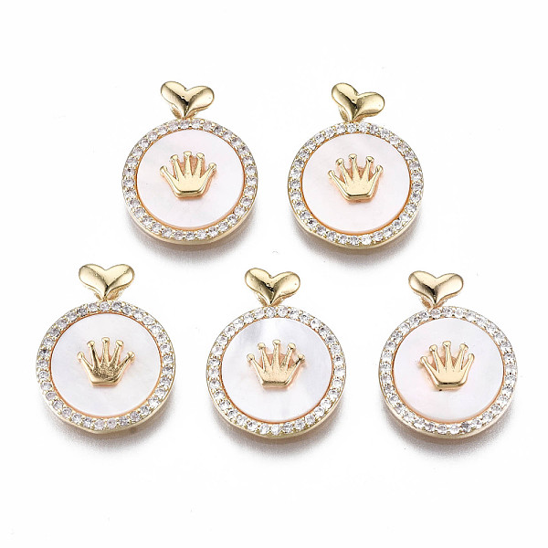 PandaHall Brass Micro Pave Clear Cubic Zirconia Pendants, with White Shell Nickel Free, Flat Round with Crown, Real 18K Gold Plated...
PandaHall Brass Micro Pave Clear Cubic Zirconia Pendants, with White Shell Nickel Free, Flat Round with Crown, Real 18K Gold Plated...