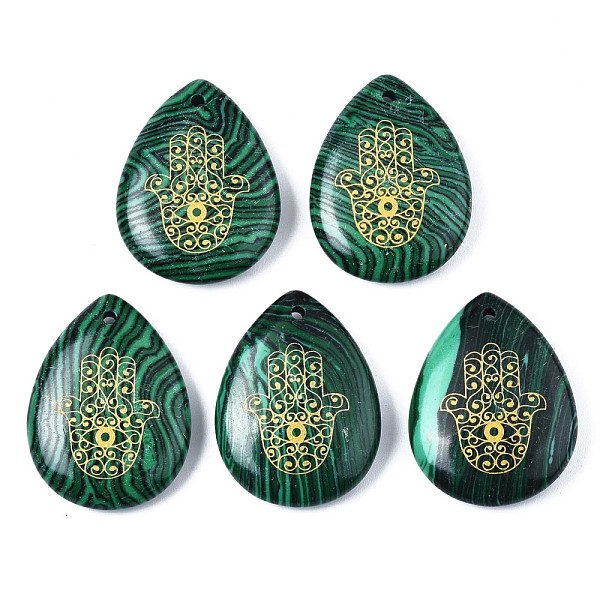 PandaHall Synthetic Malachite Pendants, Teardrop with Hamsa Hand Pattern, 32~33.5x25~26x6.5~7.5mm, Hole: 2mm, 6pcs/bag Malachite Teardrop
PandaHall Synthetic Malachite Pendants, Teardrop with Hamsa Hand Pattern, 32~33.5x25~26x6.5~7.5mm, Hole: 2mm, 6pcs/bag Malachite Teardrop