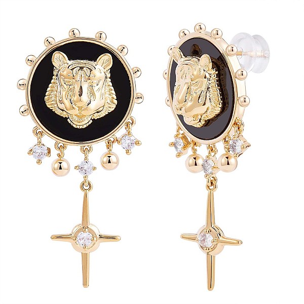 PandaHall Clear Cubic Zirconia Lion with Cross Dangle Earrings with Enamel, Golden Brass Jewelry for Women, Golden, 42.5x21mm, Pin: 0.8mm..., Black
PandaHall Clear Cubic Zirconia Lion with Cross Dangle Earrings with Enamel, Golden Brass Jewelry for Women, Golden, 42.5x21mm, Pin: 0.8mm..., Black